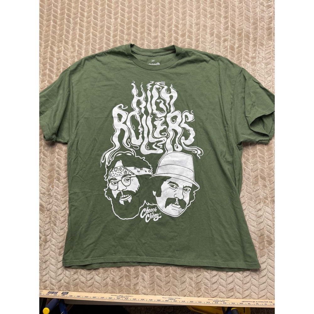 Cheech & Chong High Rollers Graphic Tee Mens 2XL Green Short Sleeve Cotton Shirt